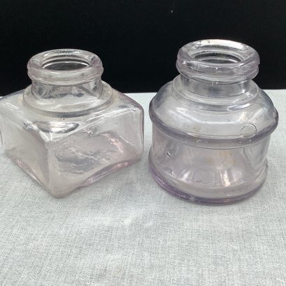 Antique Ink Wells, Pre-1915 Manganese Dioxide Glass, Carter's Incised On Bottom