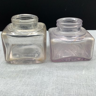 2 Antique Ink Wells, Manganese Glass Pre-1915, Carter's 3, Made In USA