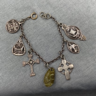 Silver Charm Bracelet, Viking Ship & Celtic Knot, Scandinavian Cross, Gaelic, Norse, Bird