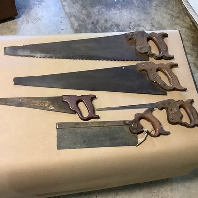 Antique Hand Saws, 1867, Disston And Sons, Richardson Bros, Engraved Handles