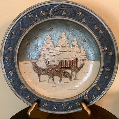 Brass Enameled Christmas Plate, Made In India