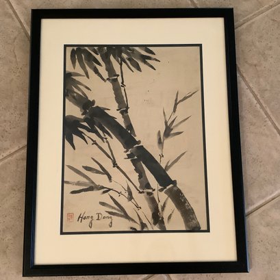 Bamboo Ink Wash Painting, Sumi-e Signed Hong Dong Lower Left