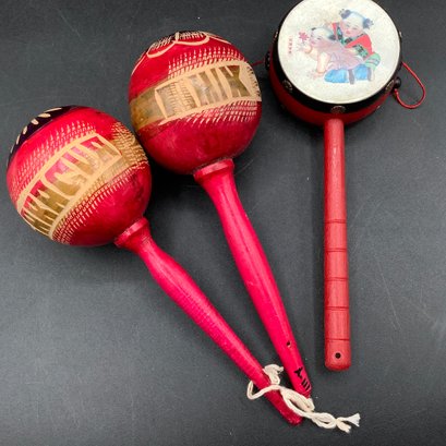 Maracas From Nicaragua And A Chinese Rattle Drum