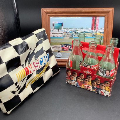 Nascar Seat Cushion, 6 Pack Of Coca Cola Bottles Featuring Dale Earnhardt, Photograph Of Winston Cup In Frame
