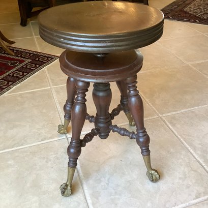Antique A. Merriam Co Acton, Mass Piano Stool With Brass Ball And Talon Feet