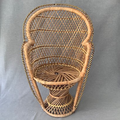 1970s Vintage Woven Wicker Peacock Doll Chair