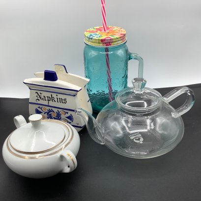 Tea Accessories, Teavana Tea Pot, Iced Tea Glass, Blue And White Napkin Holder