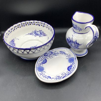 Portugal Pottery, Blue And White Porcelain 3 Pieces