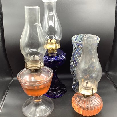 3 Oil Lamps, One Hurricane Candle Lamp Cover
