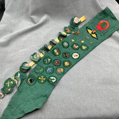Vintage Girl Scout Sash With Pins, Badges, Patches