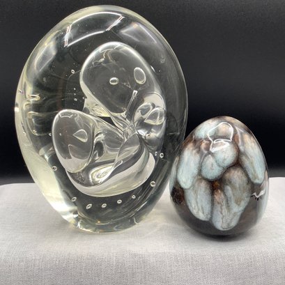 Rod Sounik Signed Art Glass Paperweight And Blown Glass Egg