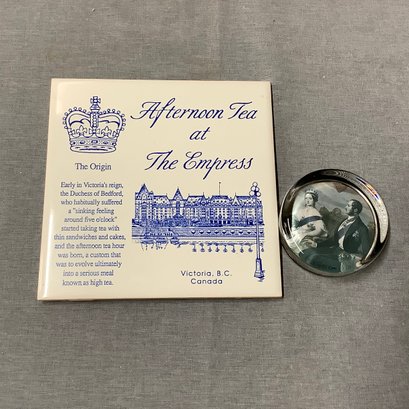 Afternoon Tea At The Empress Victoria B.C. Canada Tile & Glass Paperweight The Royal Family Lithograph