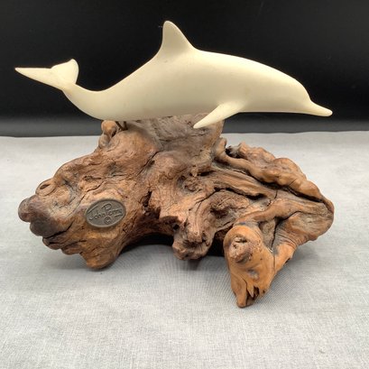 John Perry Studio Sculpture Of Dolphin On Burlwood