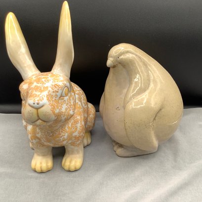 Large Ceramic Bunny And Plump Pigeon