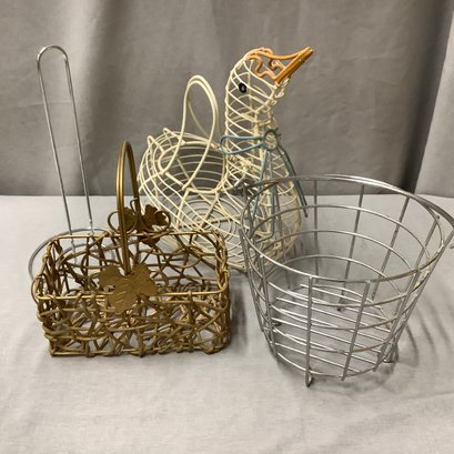 Wire Baskets And Paper Towel Holder, Including Colorful Farmhouse Duck Basket