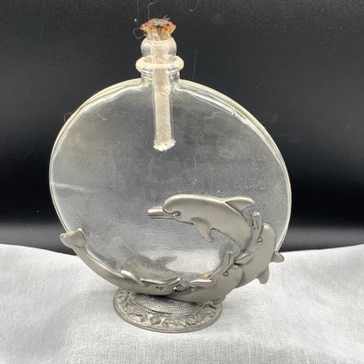Nautical Oil Lamp With Metal Dolphin Base