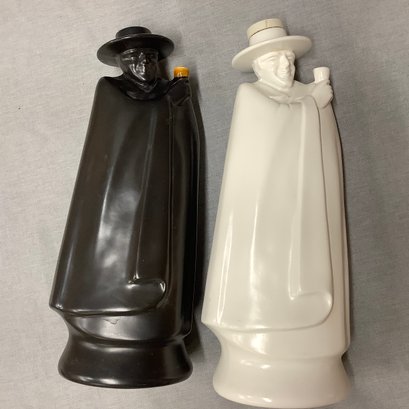 Pair Of Black And White Wedgwood Sandeman Decanters, Prince Of Wales And Moonstone