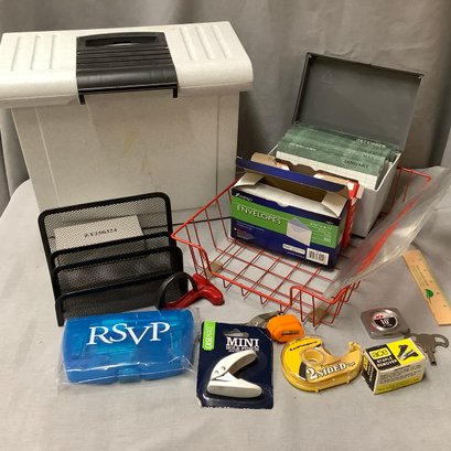 Office Supply Lot, File Box, New Kit, Hole Punches, Letter Box, Wire Tray, Envelopes , Organizer, Basket &More