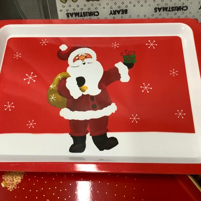 Christmas Trays, Tin Trays, Glass And Otagiri Japan Lacquerware Tray