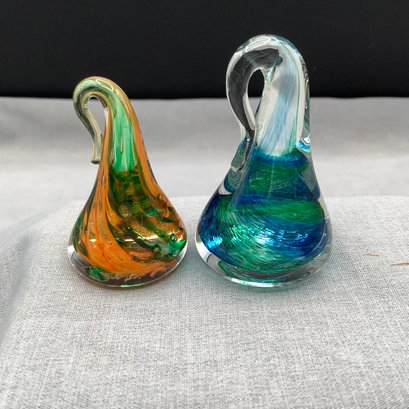 2 Art Glass Mini Sculptures, Hershey Kiss Style