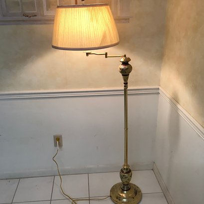 Vintage Floor Lamp, Hand Painted Enameled Finish On Base, Cloisonne Style