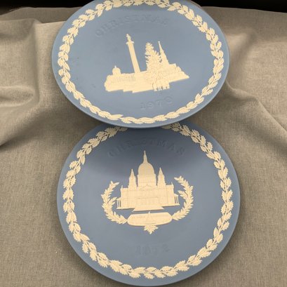 Pair Of Jasper Wedgwood Christmas Plates, Made In England, 1970 And 1972