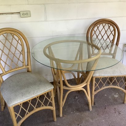 Rattan With Round Glass Top Table And 2 Chairs