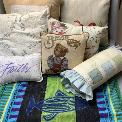 More Pillows: Faith, Bear With Me, Laugh Giggle Smile Cylinder, Christmas, Birds, Handmade & 1 Beach Towel