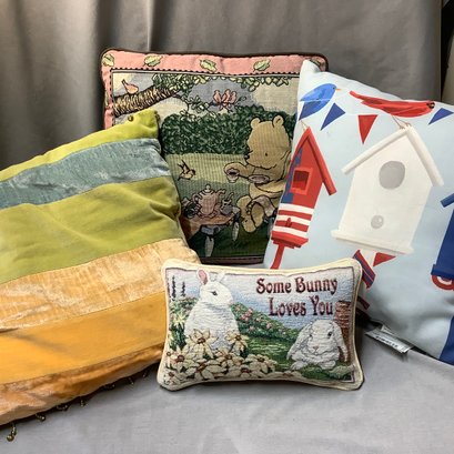 Pillows! Some Bunny Loves You, Winnie The Pooh Tapestry, Red White Blue Birdhouses, Handmade/beaded Velour