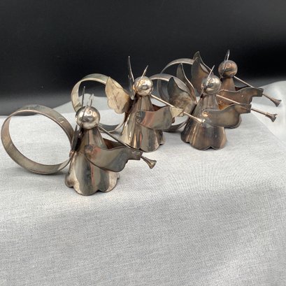 4 Silver Plated Angel Playing Trumpet Napkin Rings