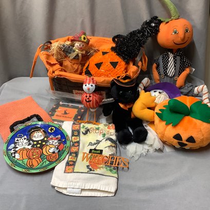 Halloween Assortment, Plushes, Towels, Plate, Basket, Scarecrow And Of Course Black Cats!