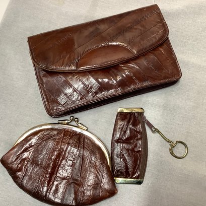 Genuine Eel Skin Wallet, Changepurse And Keyring Trio - All Like New
