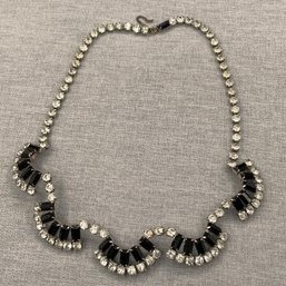 Black And Rhinestone Necklace With Sculpted Design