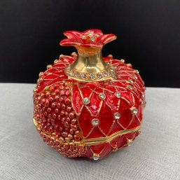Red Jeweled Enameled Pomegranate Trinket Box