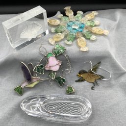 Stained Glass Hummingbird Suncatcher, Glass Painted Bird, Seashell Design Paperweight, Crystal Ring Dish