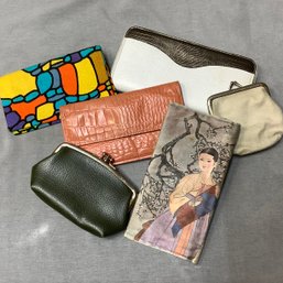 Wallets: Rolfs, Mundi Leather, Bold 1980s Colorful Checkbook Cover, 2 Coin Purses, Korean Silk Wallet