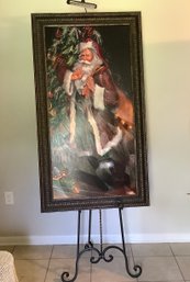 Extremely Large Christmas Framed Art Santa With Gallery Light And Easel, Picture 54 Inch X 30 Inch