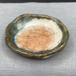 Pottery Ring Dish, Crackled Glass Inside