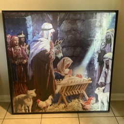 XL Framed Nativity Artwork - Satin Finish Stretched Canvas- Lightweight 36 Inch Square