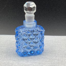 Tiny Blue Crystal Perfume Bottle, 2.25 Inches Tall With The Stopper