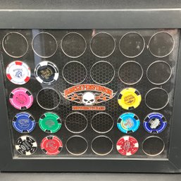 Harley Davidson Framed Poker Chip Display With 11 Poker Chips