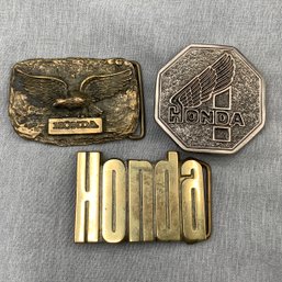 3 Brass Honda Belt Buckles, Solid Brass 1978 By Baron Buckle Limited Edition 1975 Brass With Eagle