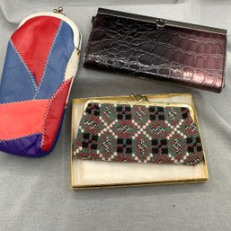 3 Ladies Wallets, Leather Patchwork, Welsh Tapestry Made In Wales, And Chateau Wallet