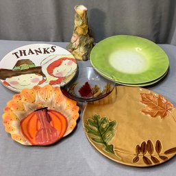 Thanksgiving Plates And One Candleholder, Fall Design Hand Painted Dish