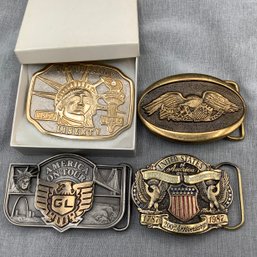 4 Belt Buckles, Constitution Commemorative 1987, GW America On Tour, Statue Of Liberty , Solld Brass Eagle