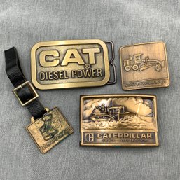 Caterpillar Belt Buckles And Logo Medallion, Ca 1970s