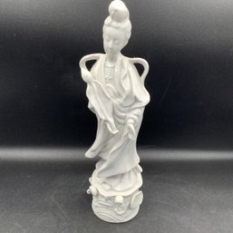 Mid 20th Century Quan Yin Or Guanyin Blanc De Chine 12 Inch Sculpture, Marked On Bottom