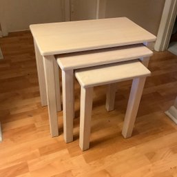 Set Of 3 Light Colored Wood Nesting Tables With Slightly Rounded Corners