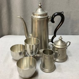 Stieff Pewter 2 Jefferson Cups & Goblet , International Pewter Creamer, Sugar And Large Pitcher