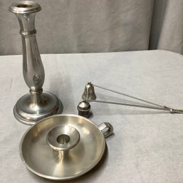 Candlestick, Cast Pewter Made In England Chamberstick, 2 Candlesnuffers